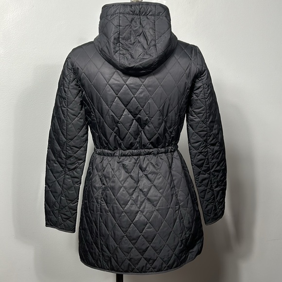 Massimo Dutti Quilted Dark Navy Midi Length Hooded Jacket Coat size small - Picture 4 of 16